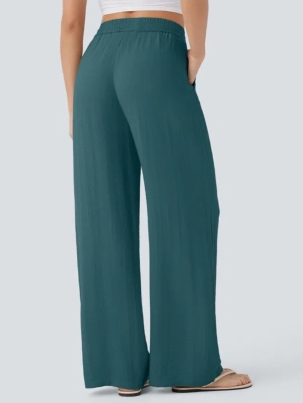 Halara High Waisted Wide Leg Casual Linen-Feel Pants Small Teal NWT Pockets - Picture 2 of 6
